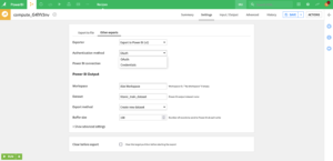 Dataiku DSS screenshot showing an Export Recipe to Power BI