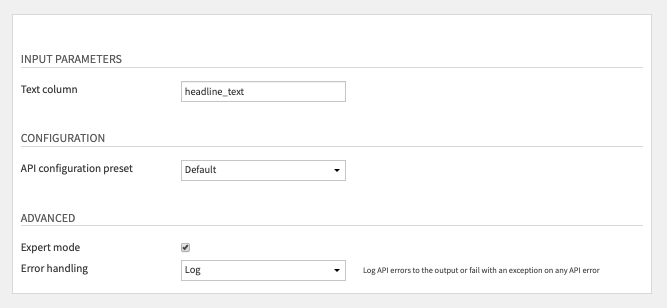 Language Detection Recipe Settings